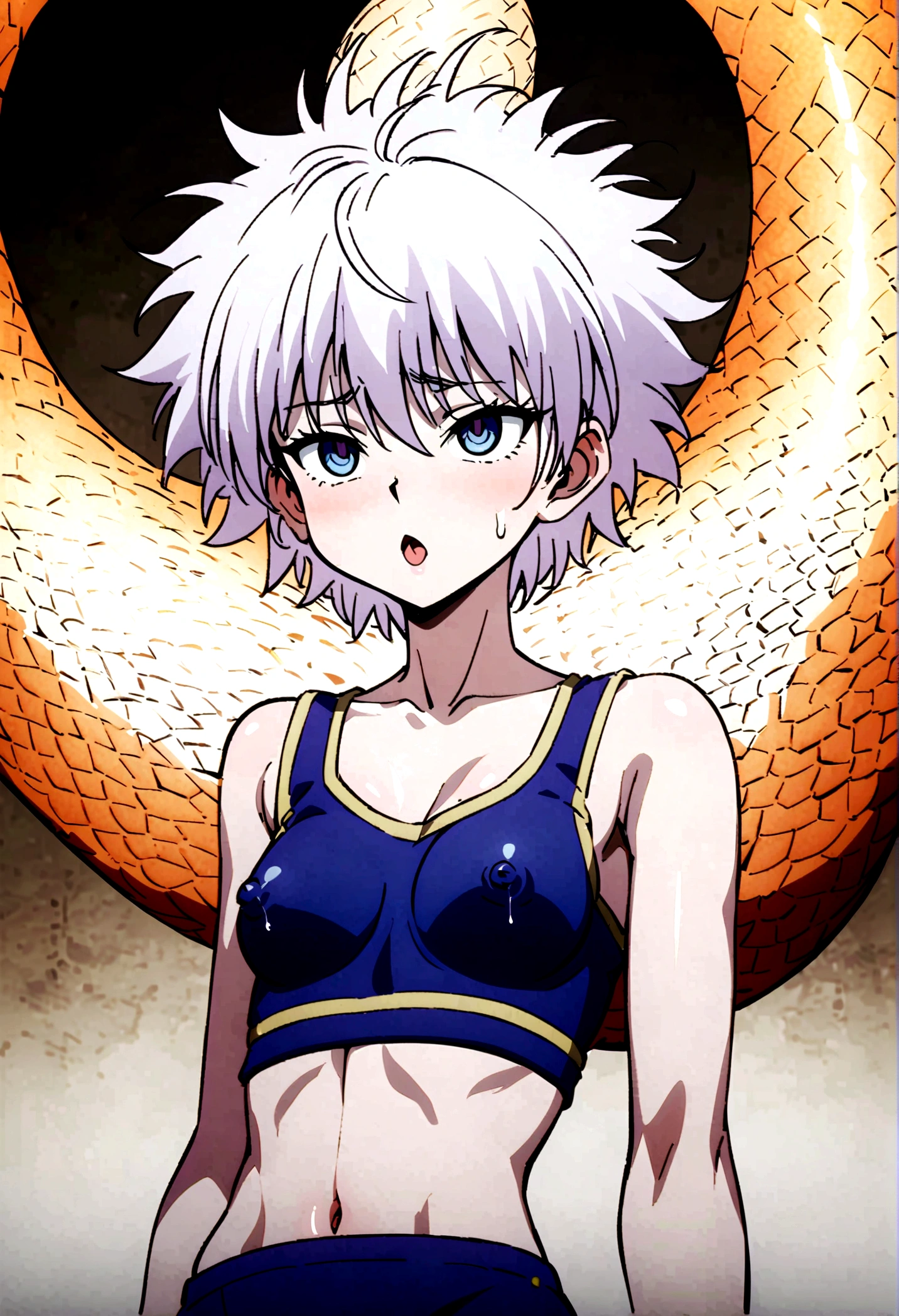 killua ahegao nipple lactating crop top horsecock cumming lamia body
