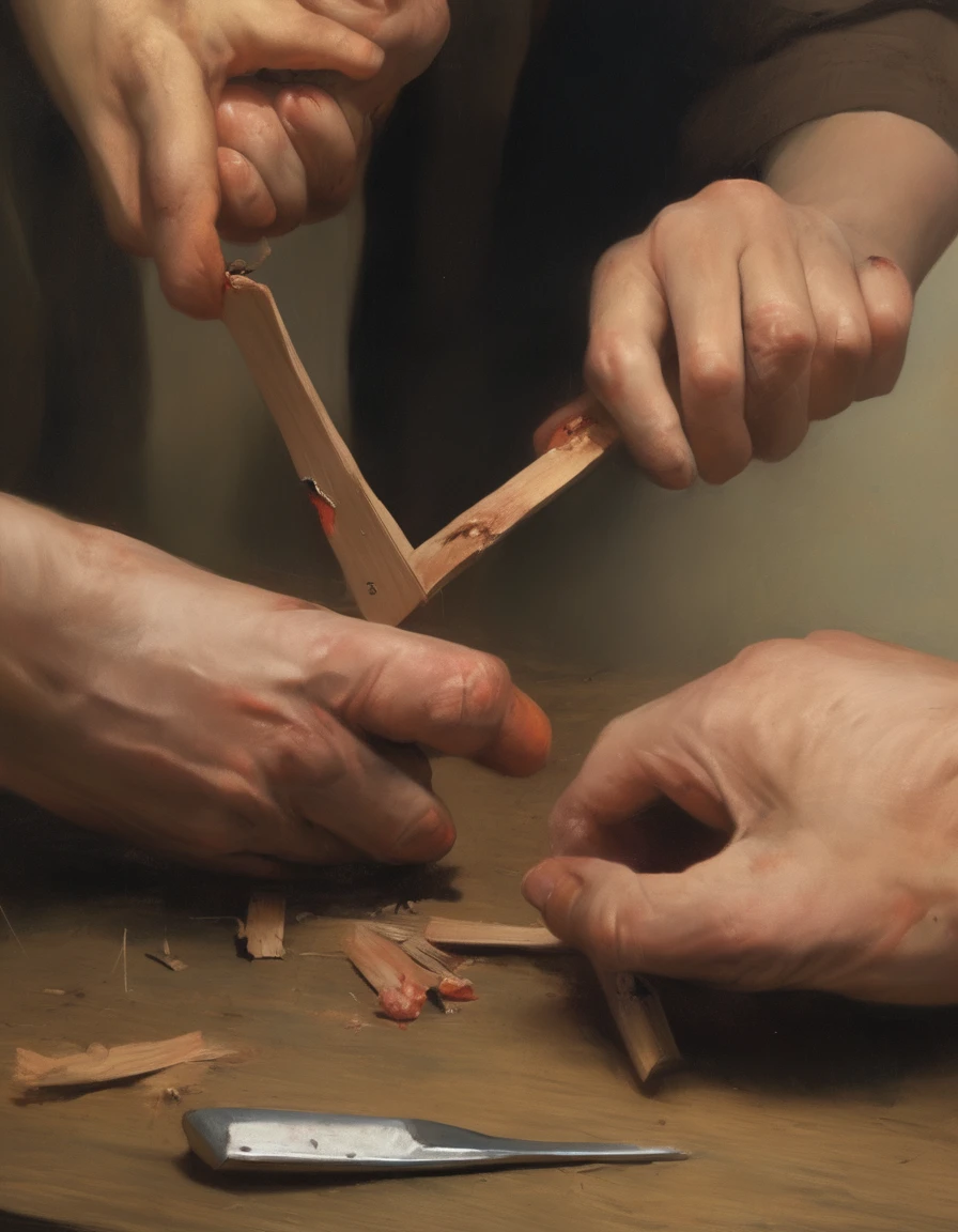 a man pulls a splinter out of a woman's hand