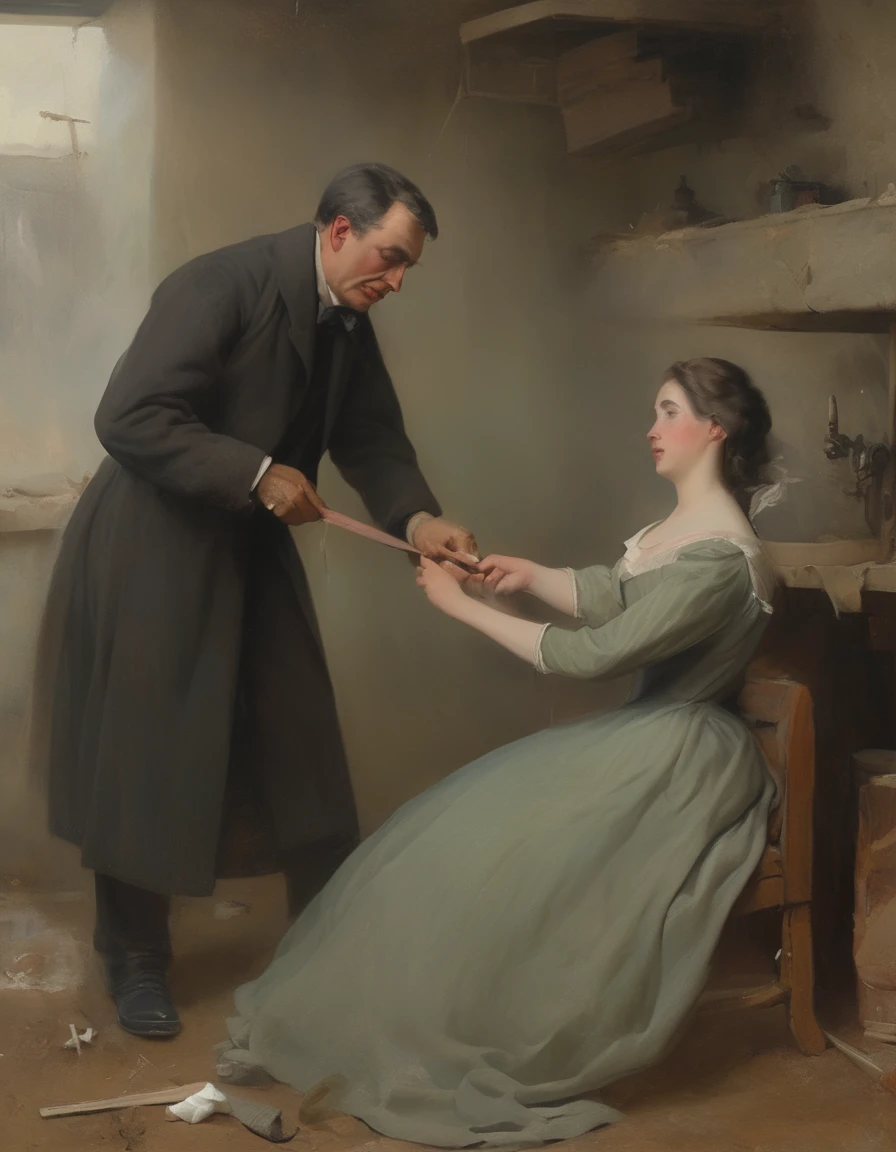 a man pulls a splinter out of a woman's hand