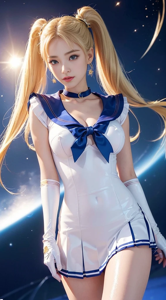 Browsing Caution,Tabletop、full:1.3、stand、8K、。.3d、Realistic、Ultra-microphotography、Highest quality、Highly detailed CG Unity 8K wallpapers、From below、Intricate details、(1 female)、 years old、(sailor moon:1.6 Super Bishoujo Senshi sailor moon Mer1、Hot Wind of the Underworld,land、Sailor Warrior Uniforms Sailor:1.5、sailor moon:1.5,Eternal sailor moon)、(Incredibly long, light blonde twin tails:1.4、thin and very long straight twin tail blonde, Hair Bun、Hair Bun用の赤い丸い髪飾り)、((Sailor Warrior Uniforms、blue,Blue sailor collar,Blue Prayer Mini Skirt:1.5、Glossy blue pleated mini skirt:1.3、Big red ribbon on chest,,,,,、White long latex gloves,Red gloves on elbows、A gorgeous golden tiara on her forehead、ear nipple ring,Luxury Gold Jewelry))、Extremely thin and fitted high gloss white holographic leather、High gloss white latex high leg swimsuit that shines like oil,(Facial details:1.5、Bright Blue Eyes、Beautifull expression、beautidfull eyes、Iris Contour, Shining Eyes、thin唇:1.5、thin and sharp pale eyebrows,、Long and thick eyelashes、Double eyelashes、thin, thin and muscular,,,、Small face、Tall and busty、Perfect proportions、big breasts thin waist、Sexy model posing、Dynamic pose,毛穴が目stand、Captivating smile、Perfect hands:1.5、Octane Rendering、Very dramatic photo、(moonの神性,Space Background、moon明かりの光線、moon、Dynamic Background、Exquisite light and shadow、Dynamic Angle、Detailed Background),Strong natural light、sunlight、Digital single-lens reflex camera、Sharp focus: 1.0、Maximum clarity and sharpness