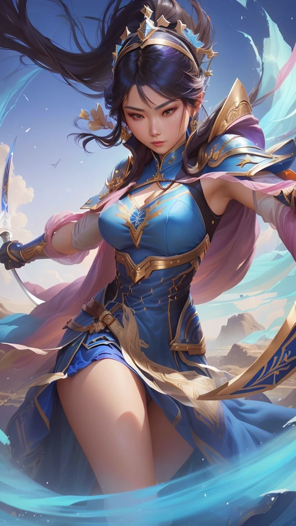 a close up of a woman in a blue dress holding a sword, zenra taliyah, yun ling, artgerm lau, inspired by Ju Lian, irelia, inspired by Lan Ying, ! dream artgerm, extremely detailed artgerm, ig model | artgerm, style artgerm, portrait of modern darna