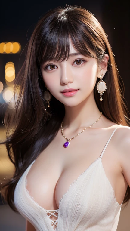 (((NSFW))),(((Hairy pubic hair)))、(8K, RAW Photos, Highest quality, masterpiece: 1.2), Very detailed, Super Resolution, (Genuine, Genuine photos: 1.37), Portraiture, High-quality RAW color photos, Professional photos, Very detailedで美新しい, Very detailed, 8K壁紙, Amazing details, Large file size, Official Art, Very detailed CG Unity 8K壁紙, Very detailed beautiful girls, Very detailed facesHighly detailed eyes, Very fine skin, Very detailed fingers, Very small nose, Very detailed detailed mouth, Perfect Anatomy, Detailed Background,20th generation, cute girl, Genuineistic body, White skin, Glowing Skin, (Blunt bangs: 1.2), smile, cute, cute face, Genuineistic face, Delicate eyes, Saggy eyes, Earrings, necklace、Looking into the camera, Dynamic Lighting, (Gorgeous nightclub background1.2)、(Dynamic Sexy Pose 2)