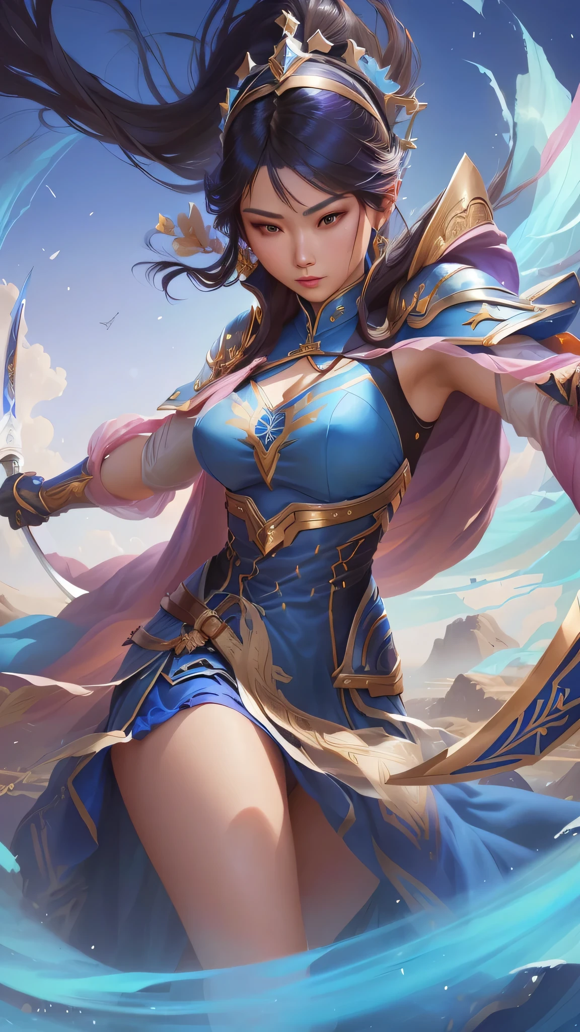 a close up of a woman in a blue dress holding a sword, zenra taliyah, yun ling, artgerm lau, inspired by Ju Lian, irelia, inspired by Lan Ying, ! dream artgerm, extremely detailed artgerm, ig model | artgerm, style artgerm, portrait of modern darna