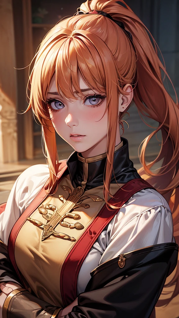 Highest quality, Ultra-high resolution, (Realistic: 1.4), beautiful Eyes, Super beautiful, beautiful, One person、Warrior, Western style red tones、whole body、(Golden Hair、ponytail),beautiful Soldier, Eyes that beckon, Droopy eyeistress's point of view, Attractive look, Fearless smile, (Perfect Anatomy, Anatomically correct, Highly detailed skin), Dancing, ((beautiful景色,snow), night)