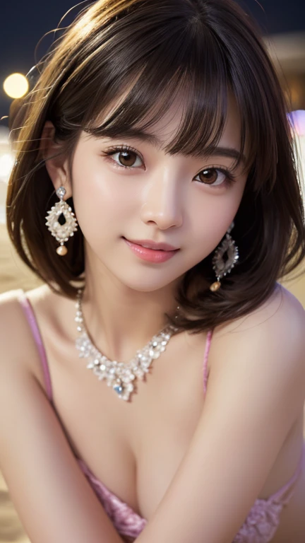 (((NSFW))),(((Hairy pubic hair)))、(8K, RAW Photos, Highest quality, masterpiece: 1.2), Very detailed, Super Resolution, (Genuine, Genuine photos: 1.37), Portraiture, High-quality RAW color photos, Professional photos, Very detailedで美新しい, Very detailed, 8K壁紙, Amazing details, Large file size, Official Art, Very detailed CG Unity 8K壁紙, Very detailed beautiful girls, Very detailed facesHighly detailed eyes, Very fine skin, Very detailed fingers, Very small nose, Very detailed detailed mouth, Perfect Anatomy, Detailed Background,20th generation, cute girl, Genuineistic body, White skin, Glowing Skin, (Blunt bangs: 1.2), smile, cute, cute face, Genuineistic face, Delicate eyes, Saggy eyes, Earrings, necklace、Looking into the camera, Dynamic Lighting)、Sandy beach at night、(Dynamic Sexy Pose 2)、Full body photo、