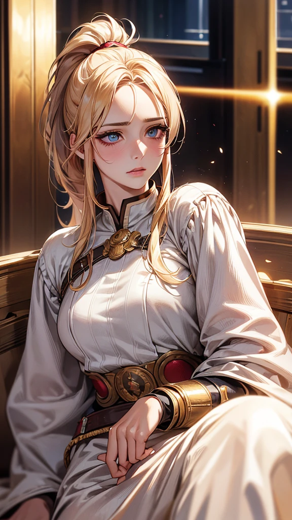 Highest quality, Ultra-high resolution, (Realistic: 1.4), beautiful Eyes, Super beautiful, beautiful, One person、Warrior, Western style, white color、magic、inflammation、whole body、(Golden Hair、ponytail),beautiful Soldier, Eyes that beckon, Droopy eyeistress's point of view, Attractive look, Fearless smile, (Perfect Anatomy, Anatomically correct, Highly detailed skin), Dancing,