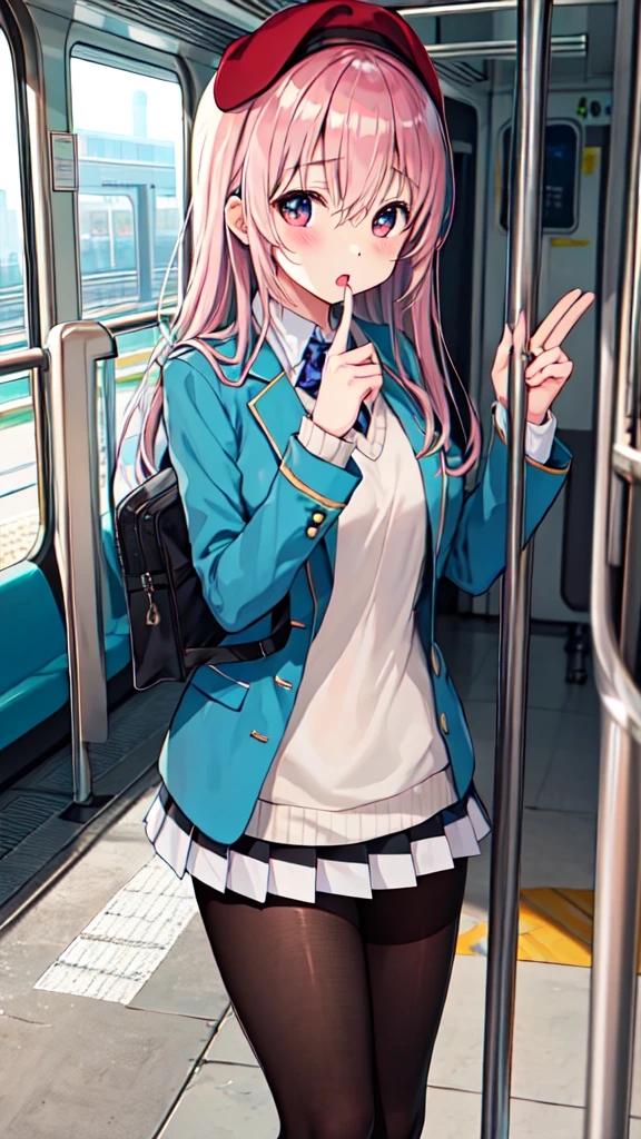 １People Girl、uniform、on the train、Are standing、