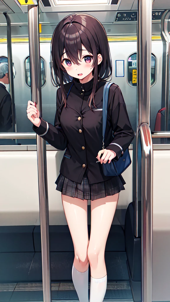 1People Girl、uniform、on the train、Are standing、