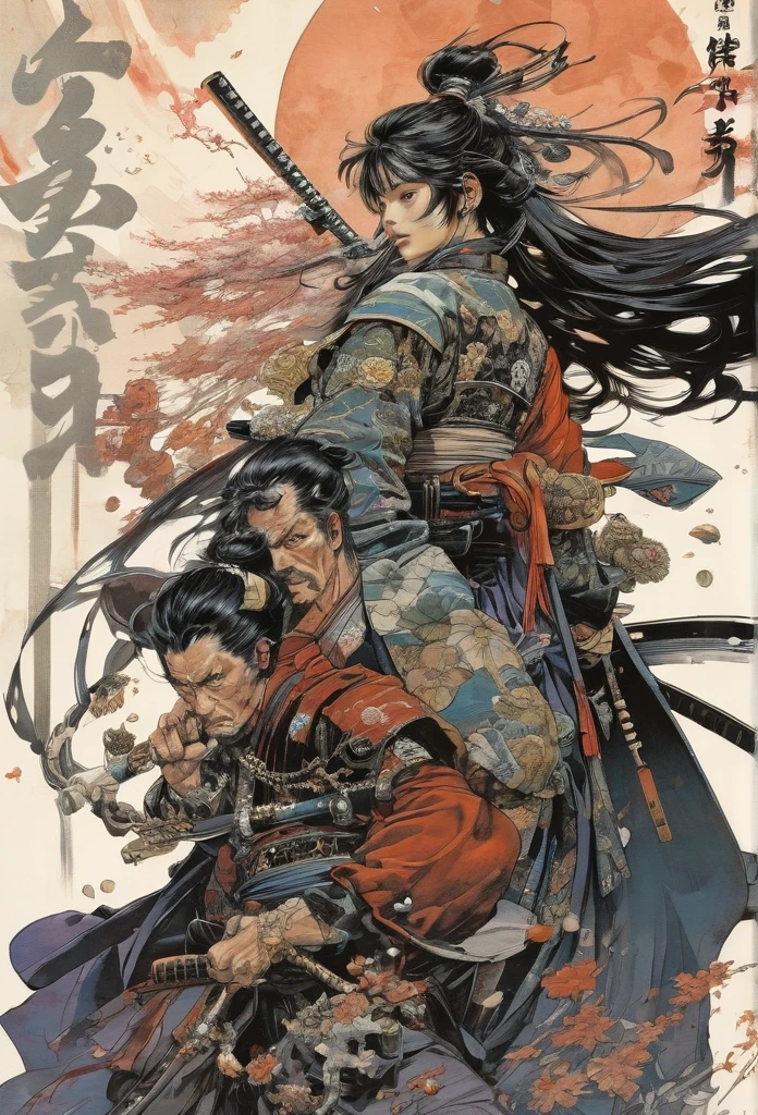 samurai by Masamune Shirow and Takeshi Obata, best quality, masterpiece, Ultra intricate detail, 8k
