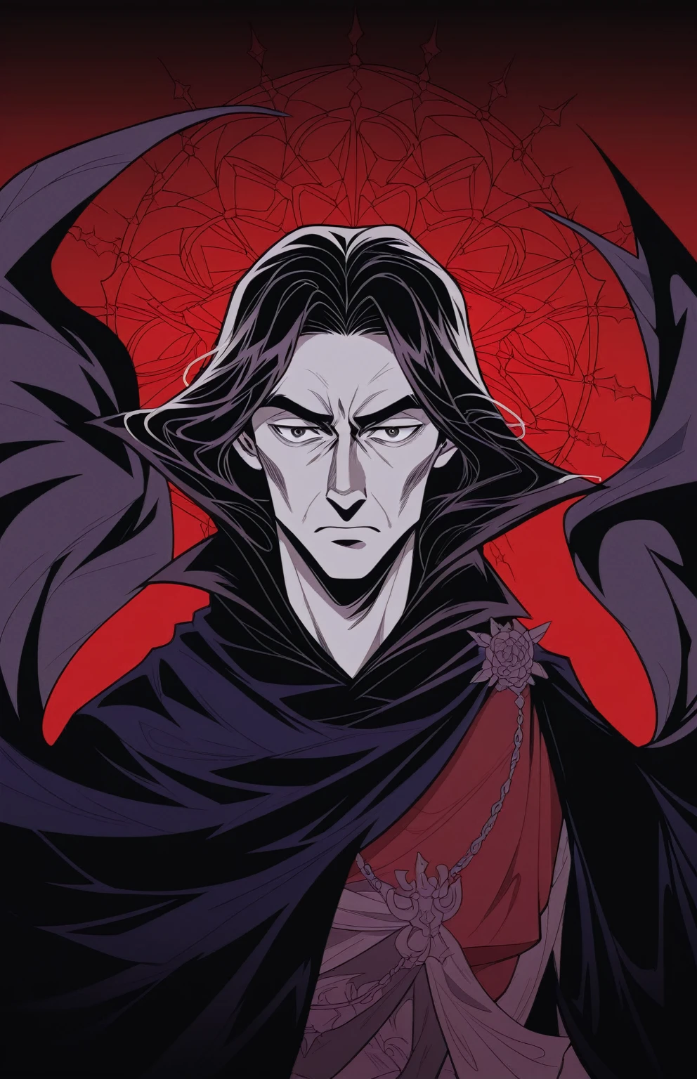 Masterpiece, vector art, lineart, perfect vector art, high contrast, Castlevania character Dracula