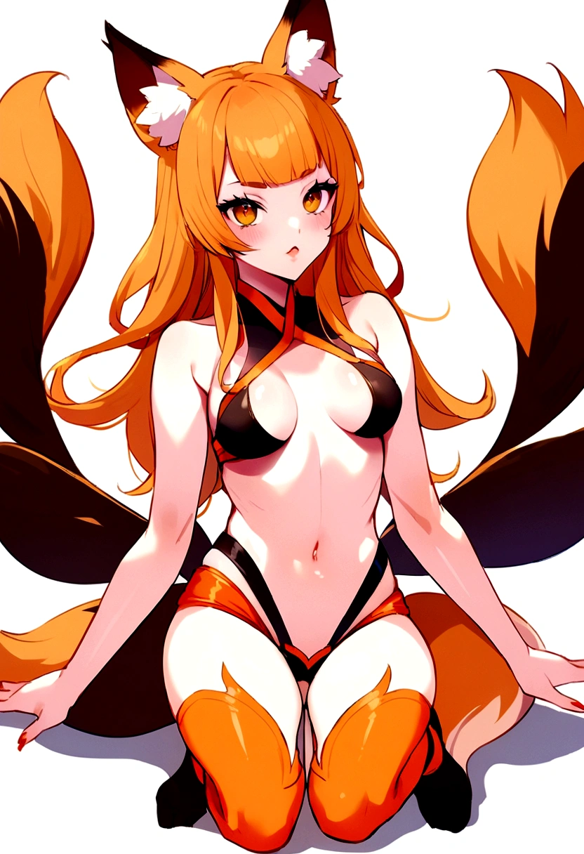 by fluff-kevlar, by ouka, by Kilinah, (((woman, , antrum, extremely detailed, extremely detailed legs, extremely detailed arms, extremely detailed face, perfectly detailed eyes, perfectly detailed anatomy))): 1.2, beautiful and detailed portrait of an anthropomorphic vixen ((female))), anthro, female, red fox, high definition, good anatomy, orange fur, orange body, simple background, highly detailed face, deep yellow iris, yellow eyes, red hair, long hair, kitsune, multiple tails, dark lighting, moody lighting, full body, sexy bo slanky body, sexy face,ce, hot, cute, pawpads, paws, showing feet, magical levitating, night, half moon, stars, blushing, friendly smile, smile, friendly, elegant, dark, mysterious, alluring, beautiful, thigh highs, covered chest, black bra, purple yukata