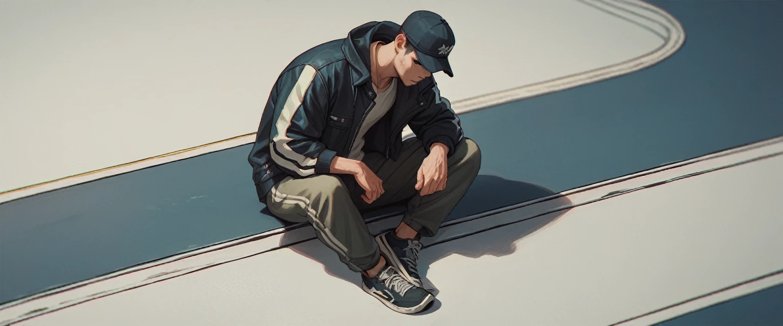 human with a jacket cap and slide pants
