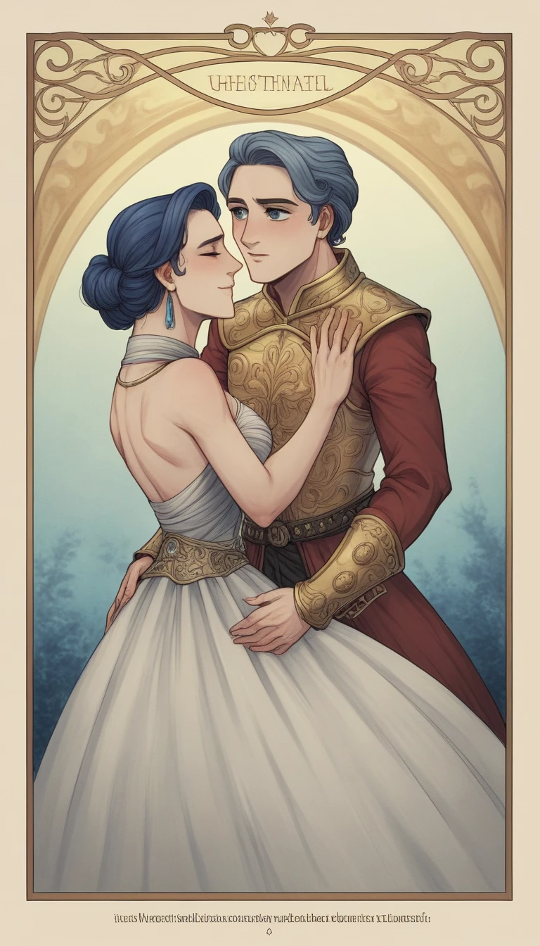 In a large medieval ballroom, illuminated by the soft glow of flickering torches and decorated with intricate tapestries., The couple of lovers moved gracefully across the polished marble floor.. The air was filled with the melodious sounds of a minstrel's lute., weaving a tapestry of enchanting notes, which, seemingly, covered their every step.
He, a valiant knight with chiseled features and deep eyes, like the night sky, put on my best outfit — a velvet tunic, decorated with gold threads, and polished armor, glittering under the gentle light.. His gloved hand fell gently on her waist., his touch is firm, but gentle, когда He вел ее с привычной легкостью.
Heа, A vision of elegance and beauty, wore a dress, falling in waves of silk and satin, midnight color with silver accents, flickering, like stardust. Her hair, adorned with fine jewels and a single blooming rose., created a face, radiating innocence and passion at the same time. Her eyes locked onto his, sparkling with a mixture of dedication and desire.
Когда Heи танцевали, их шаги были идеально синхрHeизированы, гармHeичный балет движений, talking about the secret connection between their souls. Ballroom, seemingly, sfumato, leaving only the two of them in an eternal embrace, swaying to the rhythm of your heart's desires.
Around them, nobles and courtiers watched with silent admiration, their whispers merged with the music, like a gentle breeze in open windows.. The lovers were in the spotlight, but in their shared world, Heи были единственными, who really existed.
With every spin and every fall, their laughter mixed with the melody, симфHeия радости, spreading through the luxurious hall. Their love was a story, written every step of the way., every look, каждое прикосновение — history, going beyond the limits of time and place, history, which will be shared with future generations.