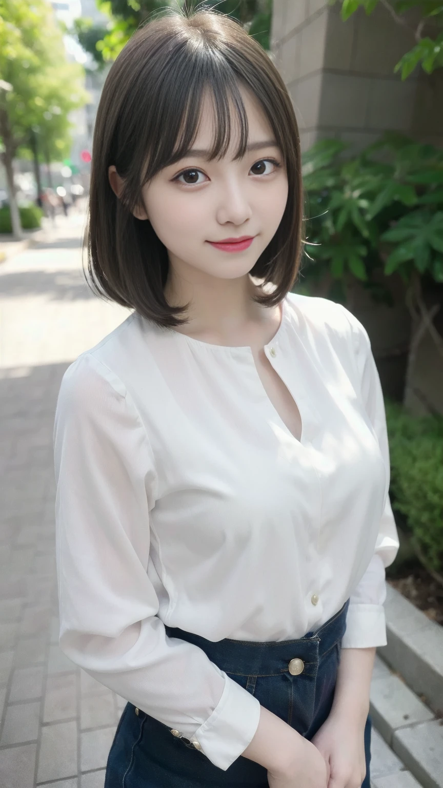 (Raw photo), (Photo realistic), (masterpiece), (Highest quality), High resolution, 8K resolution, (Exquisite detail), (Volumetric Light), a woman, Age 35, short hair, Straight Hair, Brown haired, very skinny, Very white and translucent skin,Highly detailed eyes, Source Order, Very fine eyebrows, eyelash,Highly detailed skin, Highly detailed mouth, Highly detailed nose, The best beauty,Cute like an idol, Smile, (An elegant and transparent white blouse), Random Body Orientation,medium breasts,Beautiful Japanese office lady, White blouse,Super mini pleated skirt, Lace Pantyhose, Random Color, Cute face, Real Light, Correct Anatomy, Riding a bicycle 1.4、city bicycle, on the saddle、both hands grips handle, Pedaling, Angle 1 from below.4、(((Low angle 1.4))), In the city, There is a strong headwind, Skirt flips up, (((her pantie is visible))), beautiful long legs, (((from very below 1.4))), slender thighs, look down viewer
