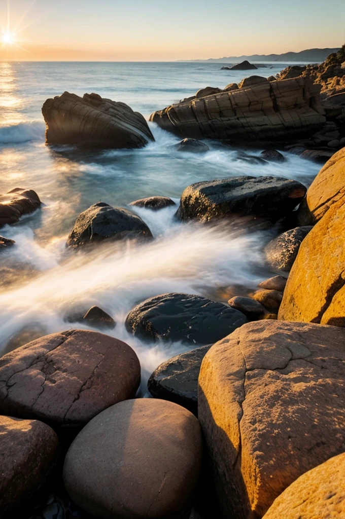 The sun rises through the rocks 