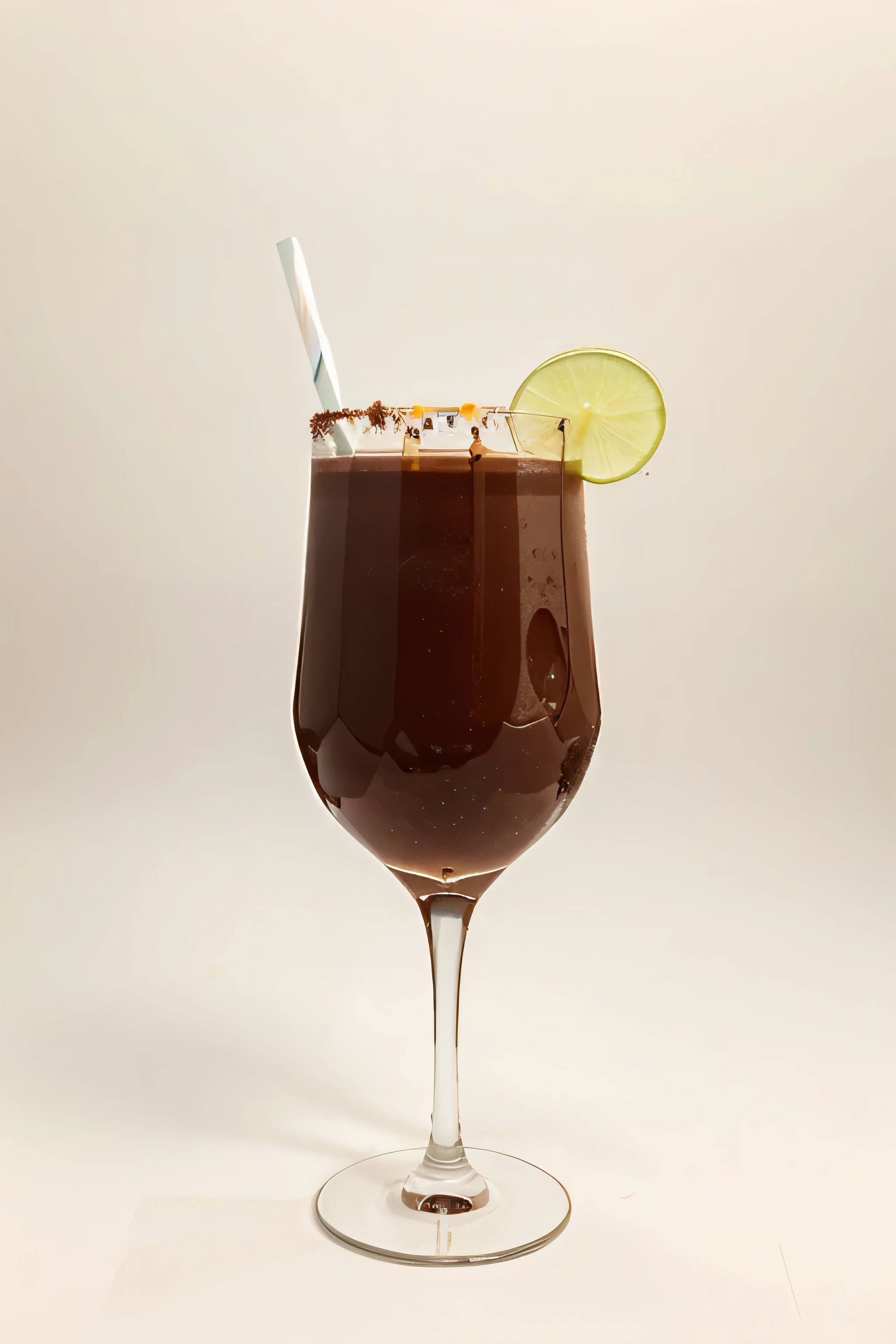 glass with chocolate cocktail on white background