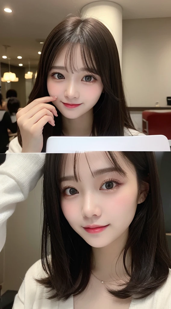 Tabletop, Highest quality, shape, Very detailed, finely, High resolution, 8k wallpaper, 完璧なダイナミックな構shape, Beautiful and exquisite,ランダムなcute髪,,Natural color lip、20-year-old girl、cute、Looking into the camera,Always blur the background,Perfect and beautiful face,Slim face and figure,Big eyes、Putting on gal makeup,Small face,Shooting from below、Blurred Background,Elegant feminine face、Cyberpunk Fashion、smile、Change pose randomly、Randomly change the shooting angle and position、One person、Cinderella、Real Photo、Raw photo、Real human skin,finely描かれた肌:1,4