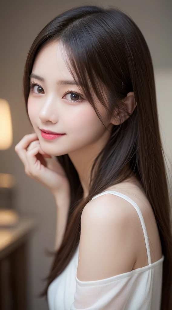 profile, Highest quality, shape, Very detailed, finely, High resolution, 8k wallpaper, 完璧なダイナミックな構shape, Beautiful and exquisite,ランダムなcute髪,,Natural color lip、20-year-old girl、cute、Looking into the camera,Always blur the background,Perfect and beautiful face,Slim face and figure,Big eyes、Putting on gal makeup,Small face,Shooting from below、Blurred Background,Elegant feminine face、Cyberpunk Fashion、smile、Change pose randomly、Randomly change the shooting angle and position、One person、Cinderella、Real Photo、Raw photo、Real human skin,finely描かれた肌:1,4