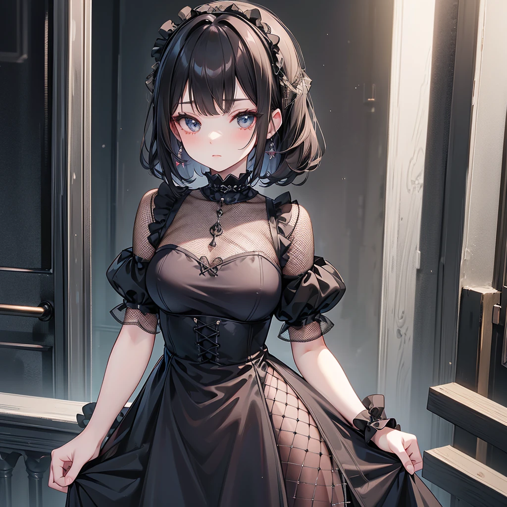 kinky girl, gothic dress,(((fully mesh dress))),tulle dress,