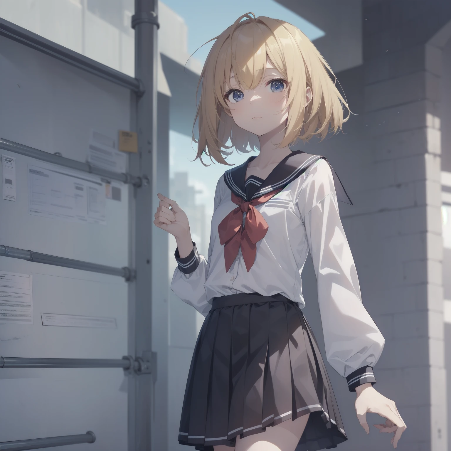 ultra-absurdres-Top quality by artist God, ultra-detailed, high resolution, anime moe artstyle, best anime 8k konachan wallpaper, pixiv contest winner, pool:2810, perfect anatomy,break, 1girl, (Please draw a girl walking sleepily to school alone. )break,(Solo,little female, 13-year-old:1.3),Full limbs, complete fingers,a junior high school student, (very short hair), short cut, flat chest, , small butt, small black eyes, beautiful detailed eyes, well-proportioned iris and pupils, expressive eyes, highres detailed hair, soft expression, salor school_uniform, sailor collar, serahuku, bow, pleated skirt,(Detailed Lighting), (Detailed background), in the School commute route. break,super detailed skin, Best cinematic lighting powered by famous artist, 8k,beauty illustration,photoshop_(medium),very aesthetic,break,((artist:gomashio_(goma_feet) )), artist:clamp ,artist:carnelian ,artist:kantoku ,