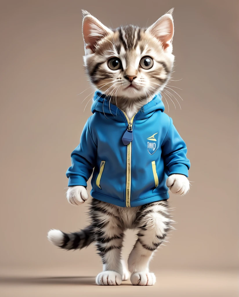 Kitten dressed as a marathon runner　Full Body Shot　Looking straight at the camera　Standing