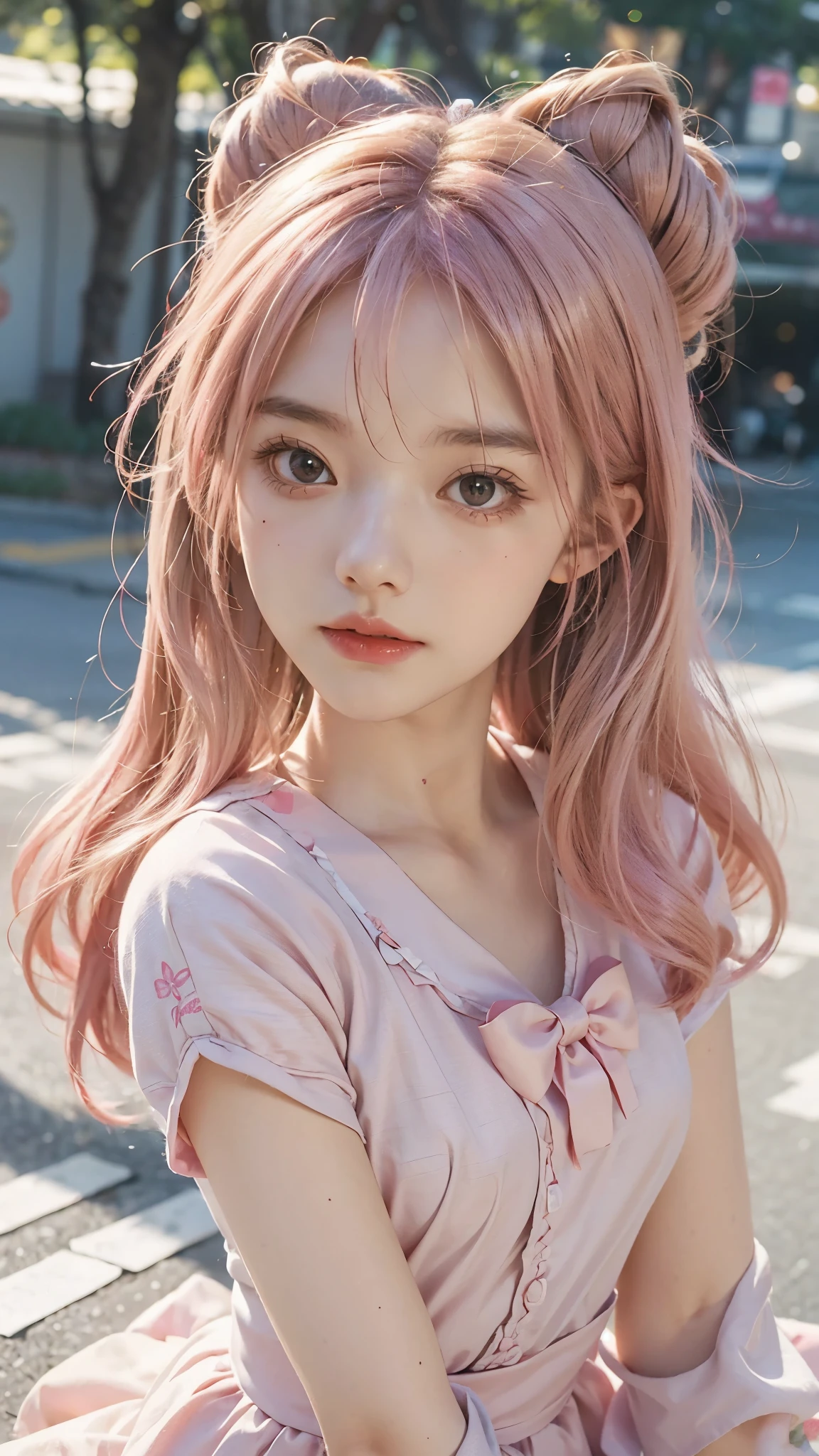 anime girl with pink hair and a bow in her hair, kawaii realistic portrait, guweiz, portrait of magical girl, cute character, cute art style, anime moe artstyle, character art of maple story, cute portrait, cute anime girl portrait, portrait of a small character, artwork in the style of guweiz, splash art anime