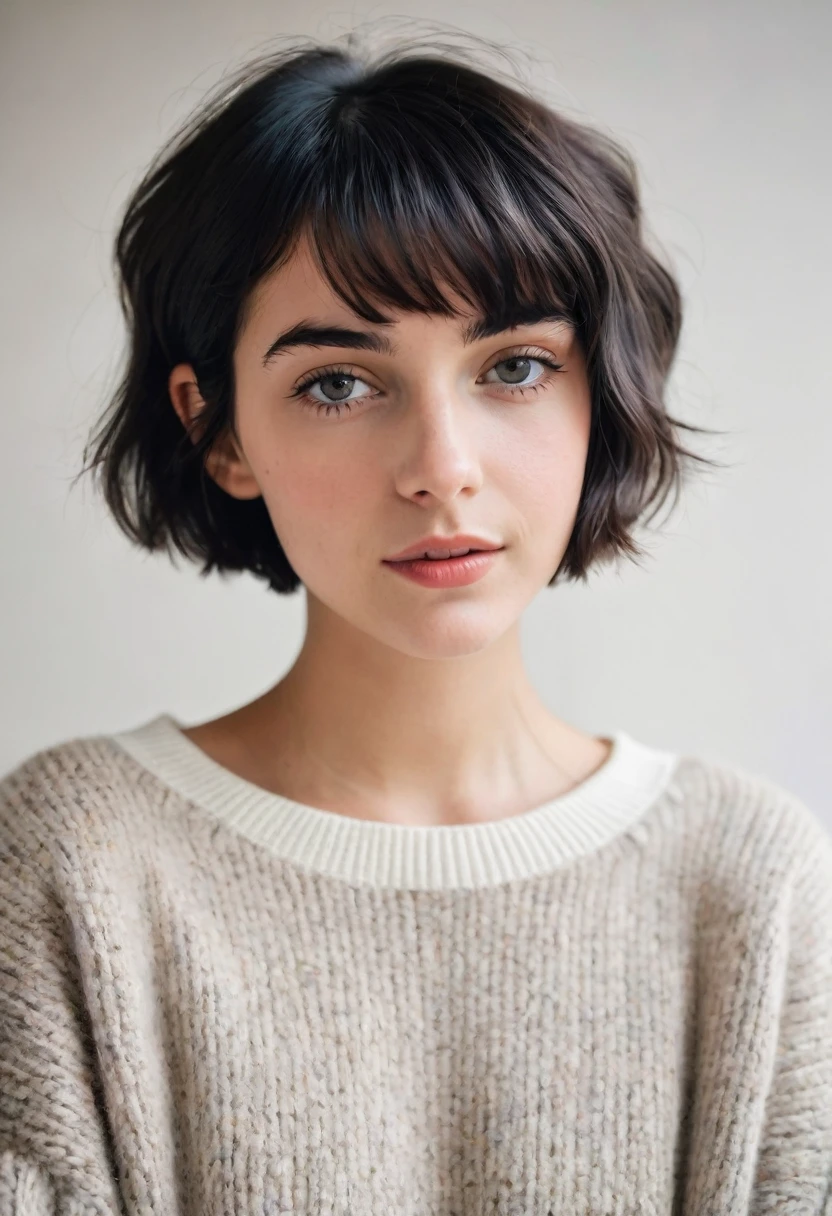 Instagram Photos, 21 year old French woman, short hair, Black Hair, Portrait, sweater,