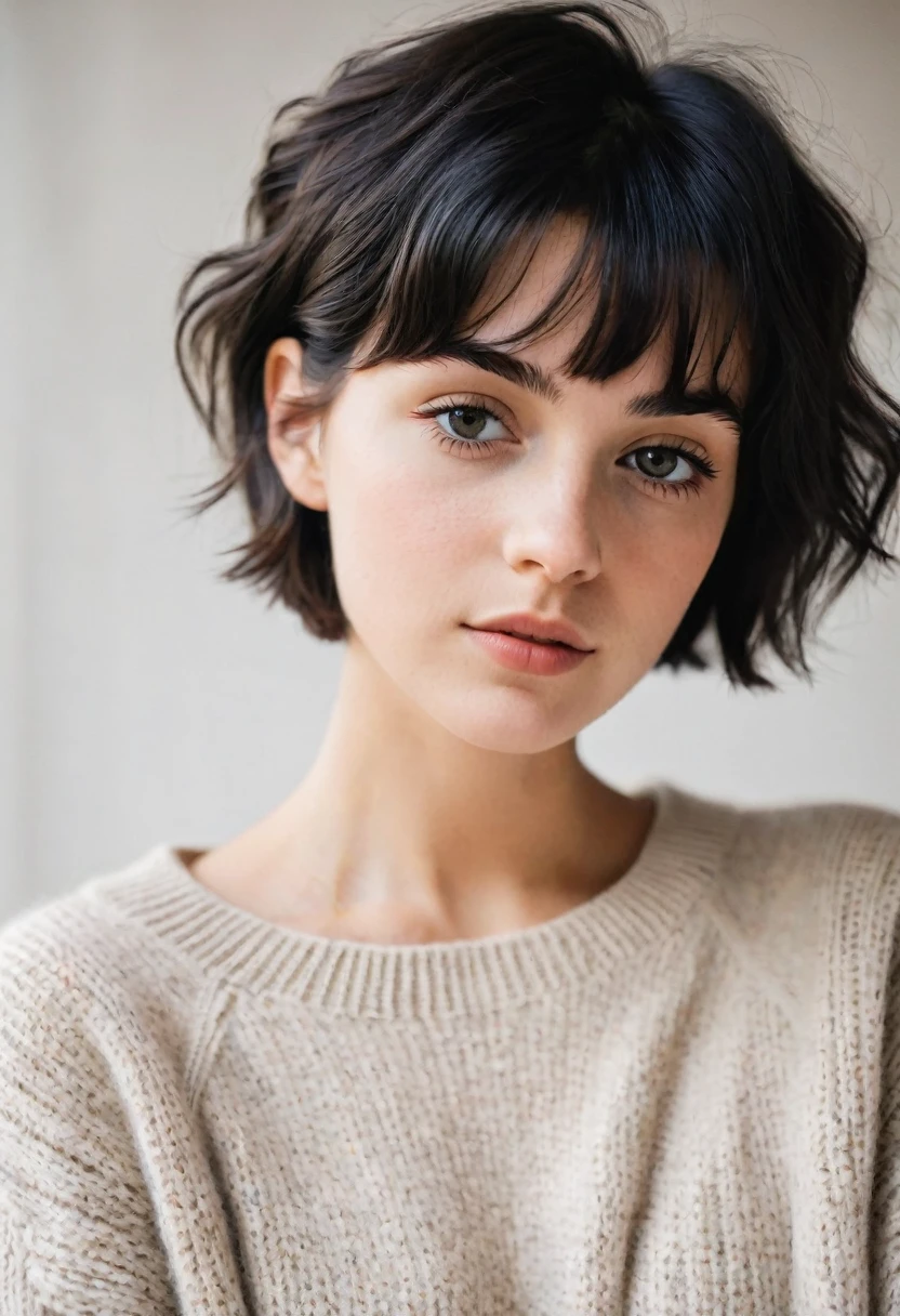 Instagram Photos, 21 year old French woman, short hair, Black Hair, Portrait, sweater,