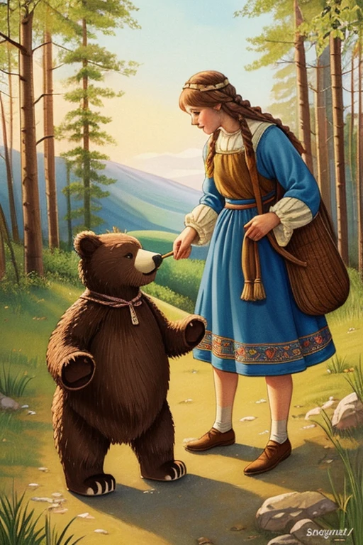 Illustration for the Russian folk tale Masha and the Bear.