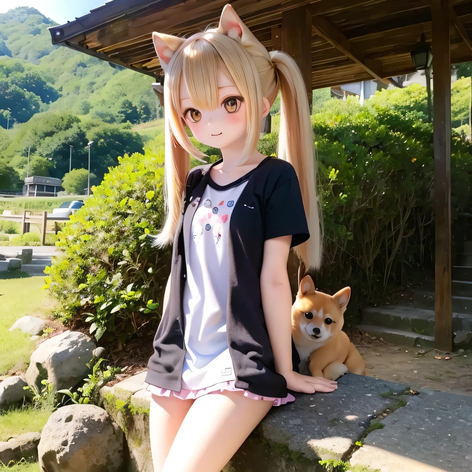 Shiba Inu girl rural scenery