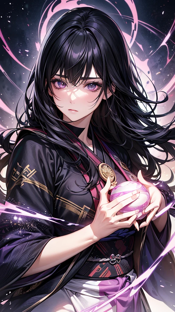 Highest quality, Ultra-high resolution, (Realistic: 1.4), Beautiful eyes, Super beautiful, Beautiful beauty, One person、Wizard, Japanese style black and purple tones、Manipulating the Darkness、whole body、(Black Hair、Medium Hair),Beautiful soldier, Eyes that beckon, Droopy eyeistress's point of view, Attractive look, Fearless smile, (Perfect Anatomy, Anatomically correct, Highly detailed skin), Dancing, snow