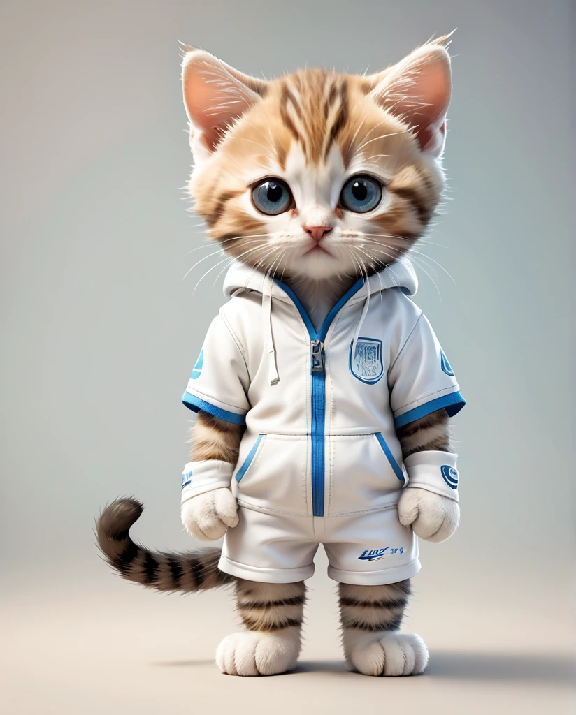 Kitten dressed as a tennis player　Full Body Shot　Looking straight at the camera　Standing