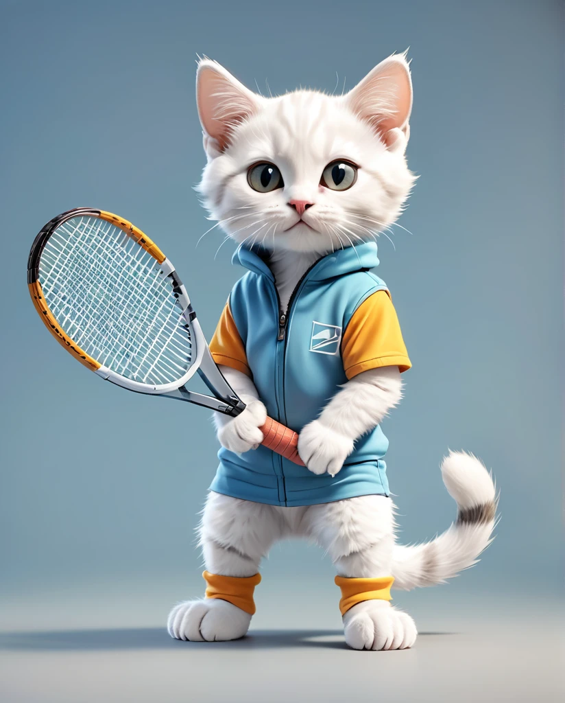Kitten dressed as a tennis player　Full Body Shot　Looking straight at the camera　Standing