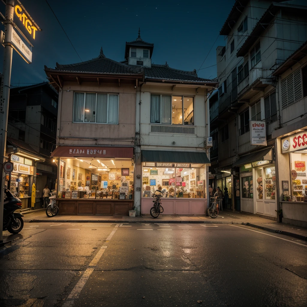 ((best quality)), ((Masterpiece)), (details), photorealistic,Sharp picture,Yaowarat Road in Thailand,Bangkok,street shop,Gold shop sign in Yaowarat,shop sign,There is a night light.,Night atmosphere,open road,Road in Yaowarat,Tuk tuk parked on the side of the road