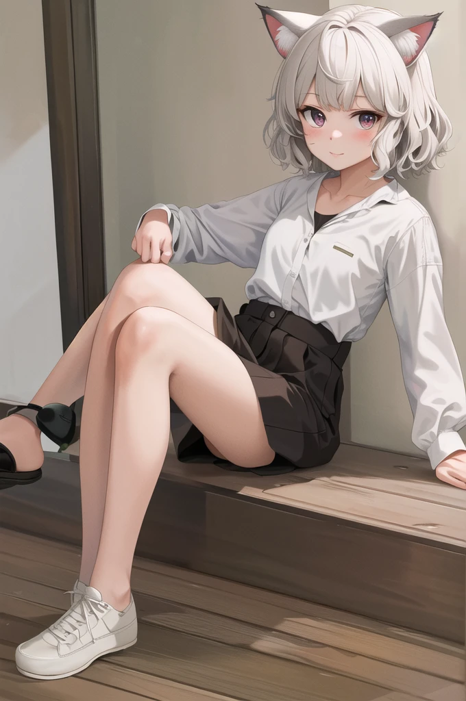 masterpiece, Highest quality, High resolution, Neferpitou 1, Cat ear, (Cat&#39;s Tail:0.8), alone, short hair, Red eyes, Hair between the eyes, :3, Curly Hair, Cat girl, Frills_bikini, Beach, Day, cloud, wariza,She spread her legs,Arms folded behind back,sexy,side,Squat,training