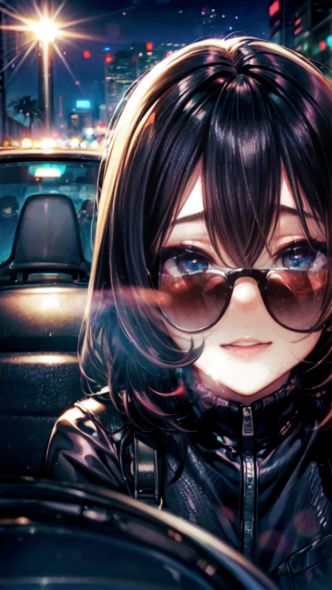 One Woman Car sex Big Butt Feeling face Inside the car at night Girls who love sex Happy face sunglasses Blushing and embarrassed