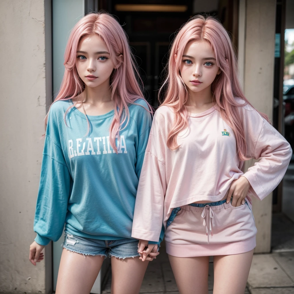 Brazilian, 20 year, role model, pink hair,blue eyes and clothes