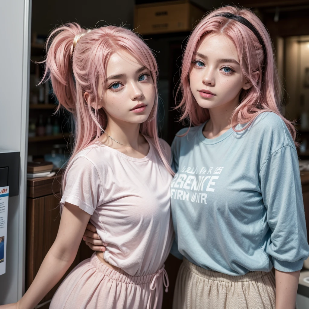 Brazilian, 20 year, role model, pink  hair,blue eyes and clothes