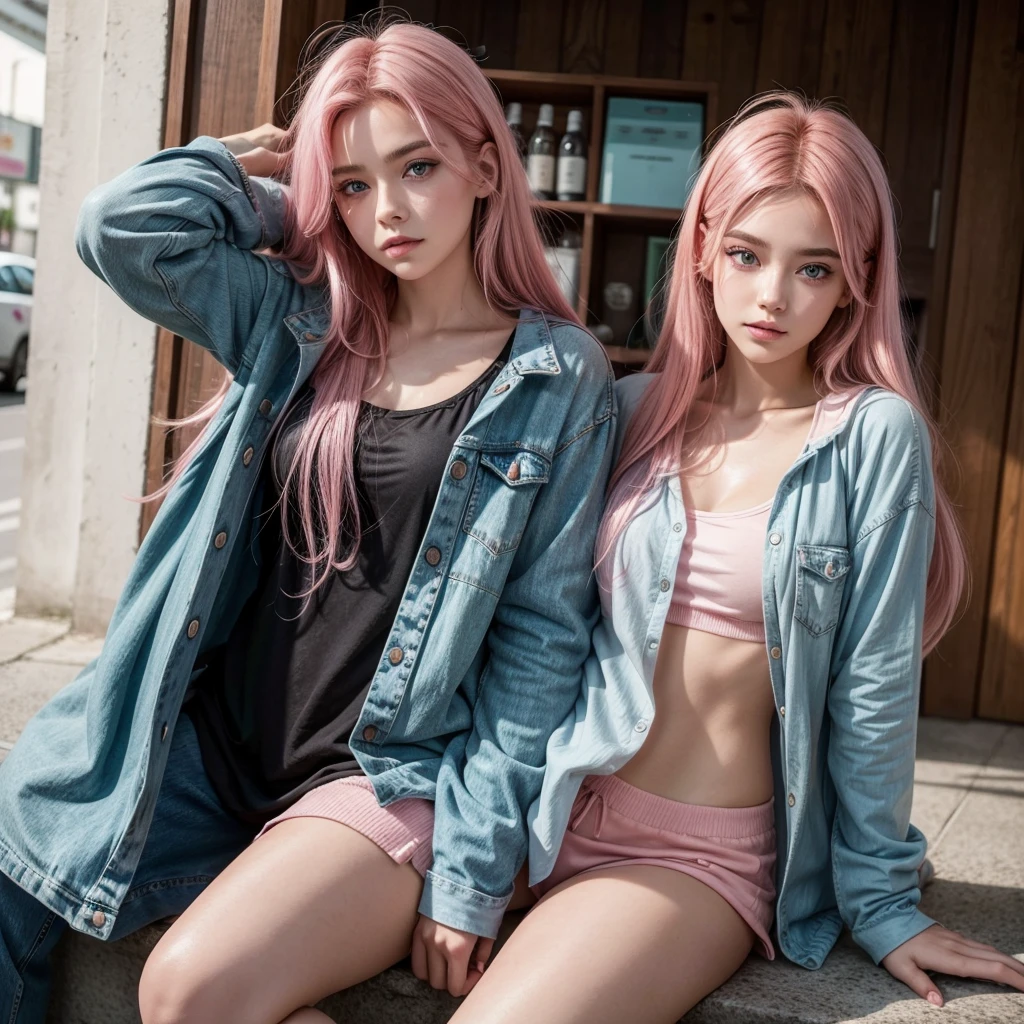 Brazilian, 20 year, role model, pink hair,blue eyes and clothes