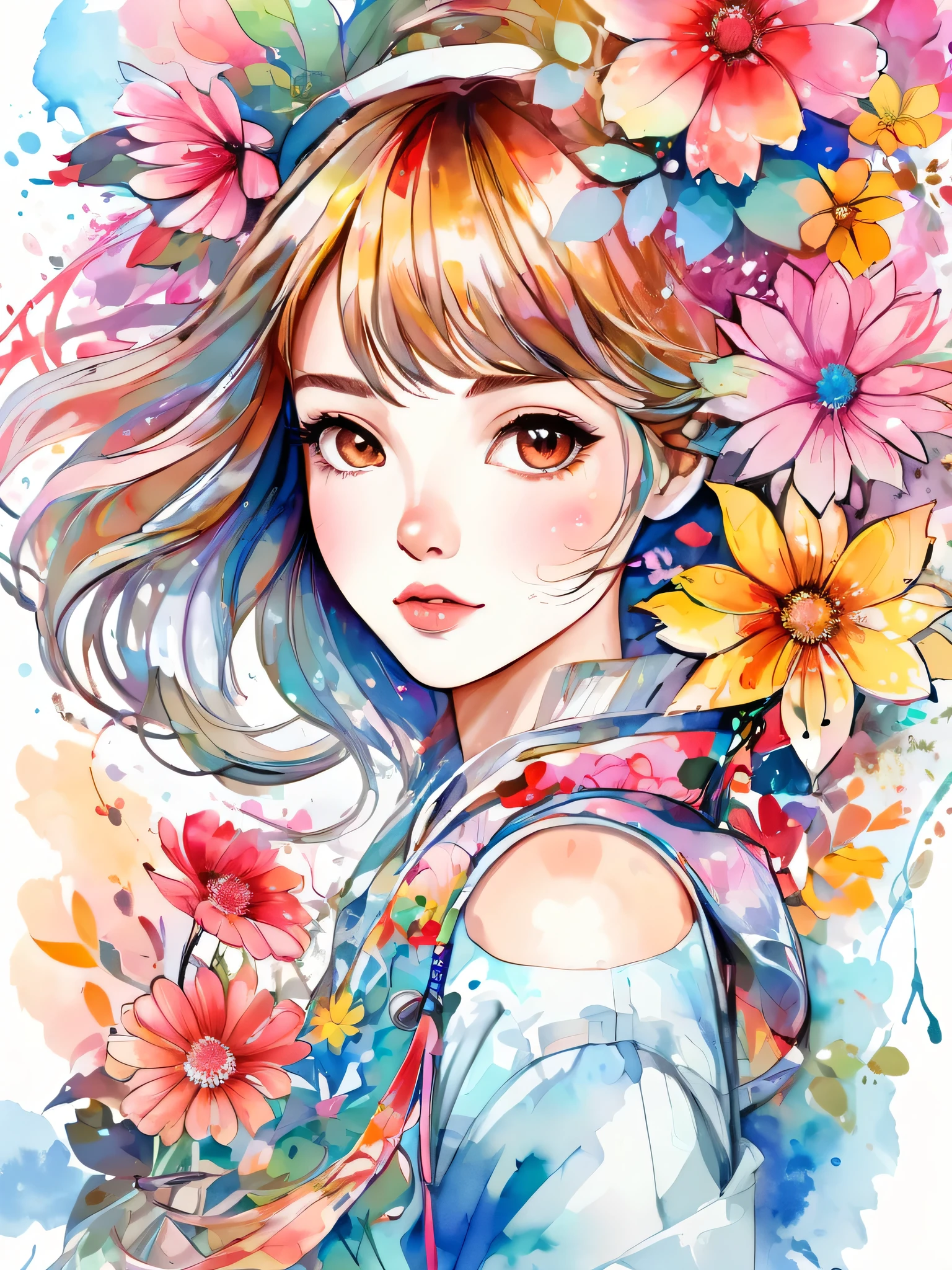 absurdres, highres, ultra detailed, (1girl:1.3), kawaii
BREAK
Momoko Sakura Style、(((stylish fashion))), 8K Quality、Intense watercolor, Detailed watercolor art, Watercolor splash, Surreal, avant-garde pop art, Beautiful and expressive paintings, Beautiful artwork illustration, Very colorful tones, wonderful, Cool beauty, highest quality、Official Art, Vector art, Stylish design, (((The most beautiful girl))), (((chibi))), (((highest quality))), HDR, ((detailed)), (((Doodle Art)), ((masterpiece)), ((Super detailed)), (((Colorful flowers))),(((Stylish)))