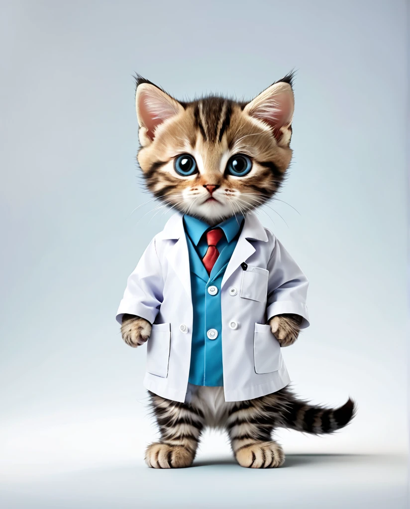 Kitten dressed as a doctor Full Body Shot Looking straight at the camera Standing