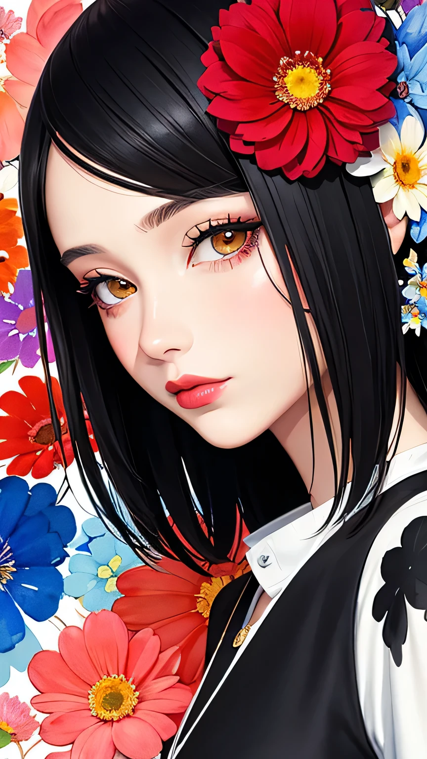 Black Star Red and White Style、(((stylish fashion))), 8K Quality、Intense watercolor, Detailed watercolor art, Watercolor splash, Surreal, avant-garde pop art, Beautiful and expressive paintings, Beautiful artwork illustration, Very colorful tones, wonderful, Cool beauty, highest quality、Official Art, Vector art, Stylish design, (((The most beautiful girl))), Lips in Love, (((highest quality))), HDR, ((detailed)), (((Doodle Art)), ((masterpiece)), ((Super detailed)), (((Colorful flowers))),(((Stylish))), Harbor View Hill, Lips in Love, hopeful look