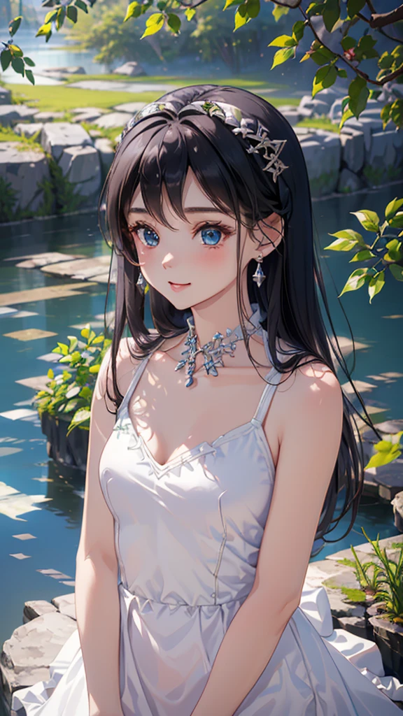((masterpiece)), ((highest quality、Ultra high definition)), (Very detailed),8K、Photo quality、((Amazingly cute girl)),(((14-year-old girl))), Two people, , (Beautiful emerald blue eyes), ((smile)),In the open-air bath overlooking the sea, Beautifully arranged black hair in twin tails、whole body、Cute lolita maid style swimsuit))、Professional Lighting、(White lace knee-highore detailed and beautiful)、(More details and cutenesore realistic)、(((Just wear light clothing)))、プールではしゃぐ、