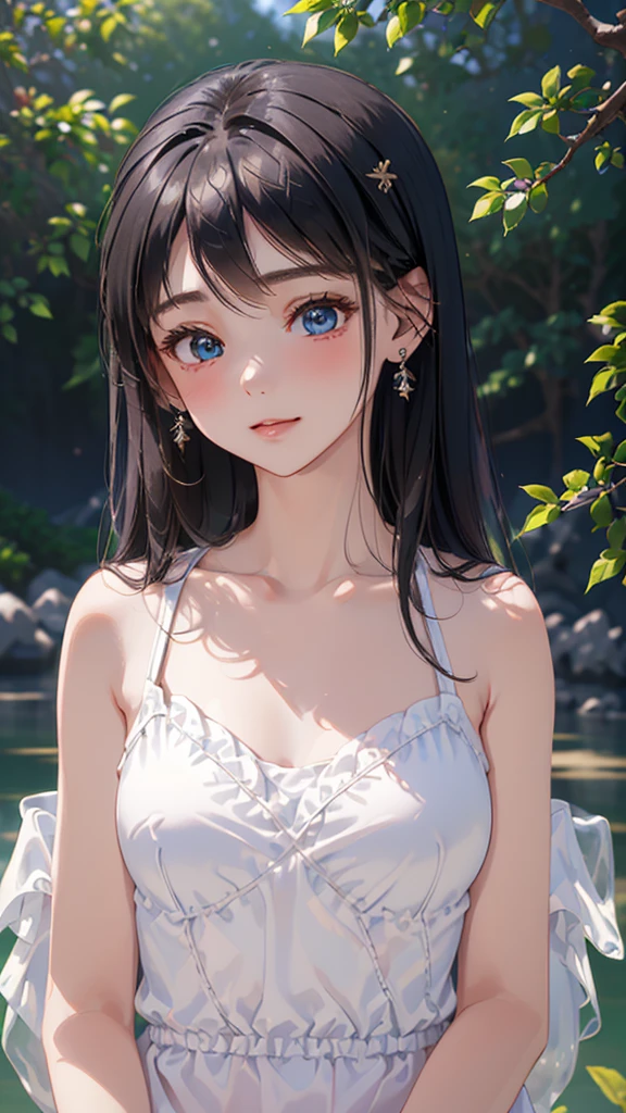 ((masterpiece)), ((highest quality、Ultra high definition)), (Very detailed),8K、Photo quality、((Amazingly cute girl)),(((14-year-old girl))), Two people, , (Beautiful emerald blue eyes), ((smile)),In the open-air bath overlooking the sea, Beautifully arranged black hair in twin tails、whole body、Cute lolita maid style swimsuit))、Professional Lighting、(White lace knee-highore detailed and beautiful)、(More details and cutenesore realistic)、(((Just wear light clothing)))、プールではしゃぐ、