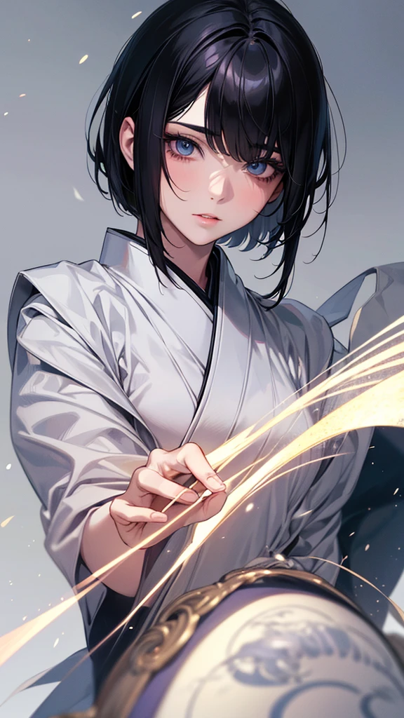 Highest quality, Ultra-high resolution, (Realistic: 1.4), Beautiful eyes, Super beautiful, Beautiful beauty, One person、Wizard, Japanese style White color、Controlling the Dragon、whole body、(Black Hair、Short Bob Hair),Beautiful soldier, Eyes that beckon, Droopy eyeistress's point of view, Attractive look, Fearless smile, (Perfect Anatomy, Anatomically correct, Highly detailed skin), Dancing, snow