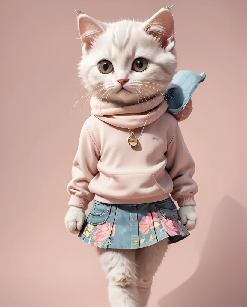 Kitten in a mini skirt Full Body Shot Looking straight at the camera Standing