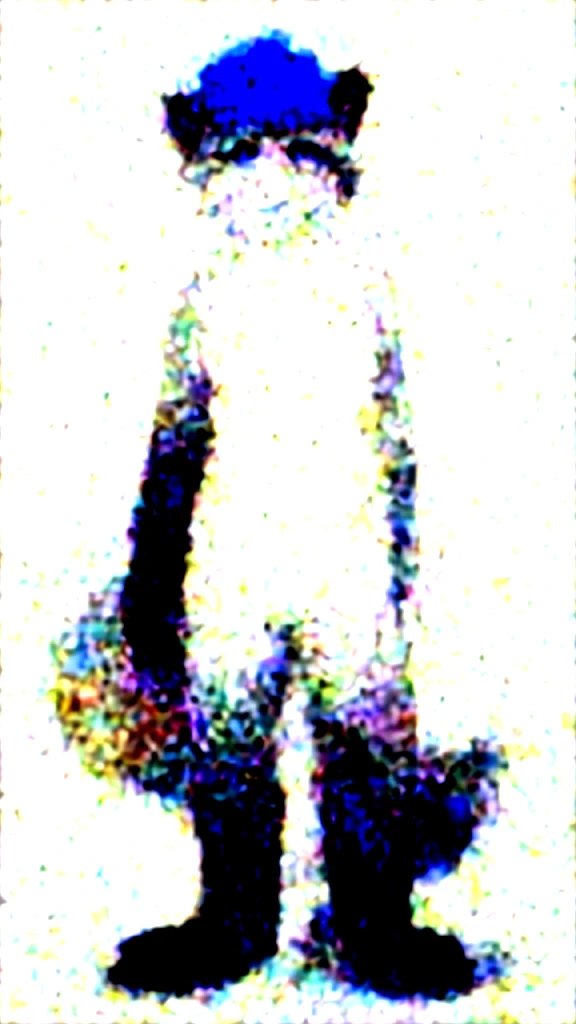 Male raccoon, skinny, grey body, white breasts, blue mane, big fluffy tail, blue eyes, dark ends of arms and legs, Pache Riggs style
