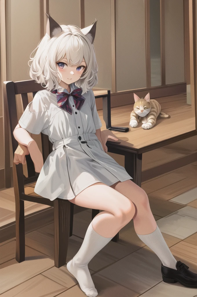 masterpiece, Highest quality, High resolution, Neferpitou 1, Cat ear, (Cat&#39;s Tail:0.8), alone, short hair, Red eyes, Hair between the eyes, :3, Curly Hair, Cat girl,sexy,side,Squat,training,Sweat,She spread her legs,Arms folded behind back