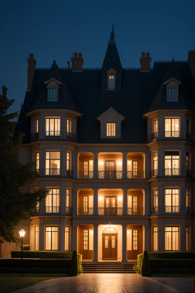 A big house at night
