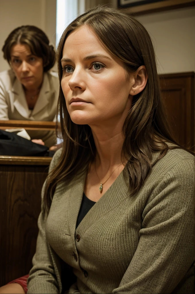 Sarah is looking towards Mrs. Thompson with a concerned expression. She is slightly turning her body as if she is about to move towards Mrs. Thompson.